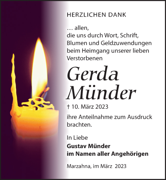 Traueranzeige von Gerda Münder von Märkischen Allgemeine Zeitung