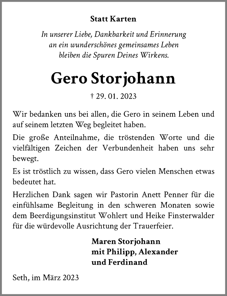  Traueranzeige für Gero Storjohann vom 04.03.2023 aus Lübecker Nachrichten