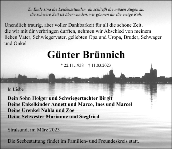 Traueranzeige von Günter Brünnich von Ostsee-Zeitung GmbH