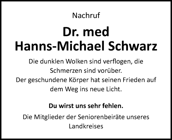 Traueranzeige von Hanns-Michael Schwarz von Ostsee-Zeitung GmbH