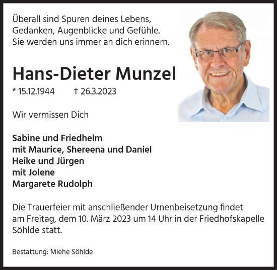 Traueranzeige von Hans-Dieter Munzel von Peiner Allgemeine Zeitung