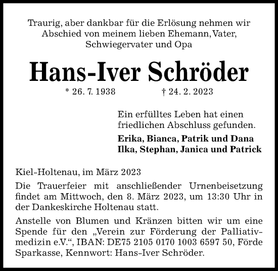Traueranzeige von Hans-Iver Schröder von Kieler Nachrichten