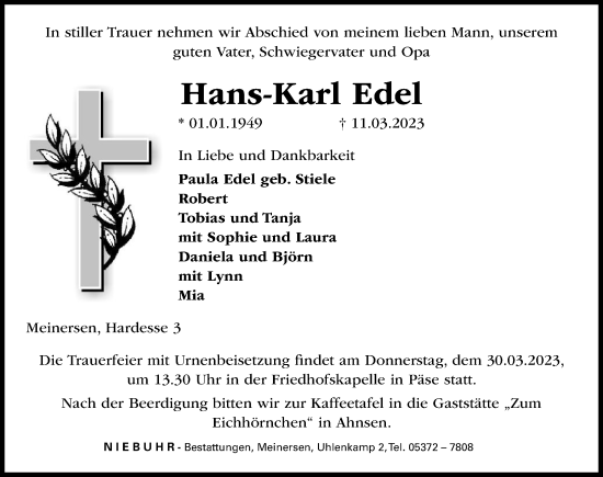 Traueranzeige von Hans-Karl Edel von Aller Zeitung