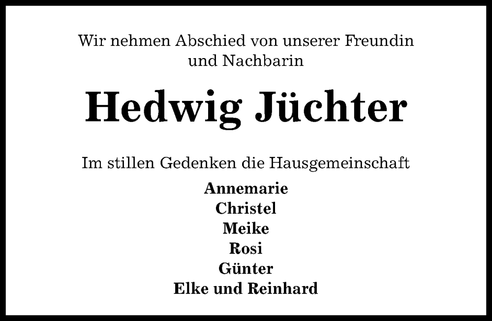  Traueranzeige für Hedwig Jüchter vom 15.03.2023 aus Peiner Allgemeine Zeitung
