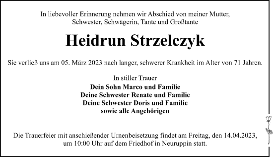 Traueranzeige von Heidrun Strzelczyk von Märkischen Allgemeine Zeitung