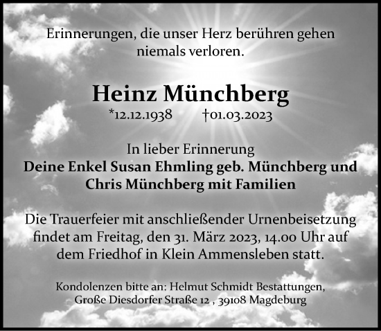 Traueranzeige von Heinz Münchberg von Märkischen Allgemeine Zeitung