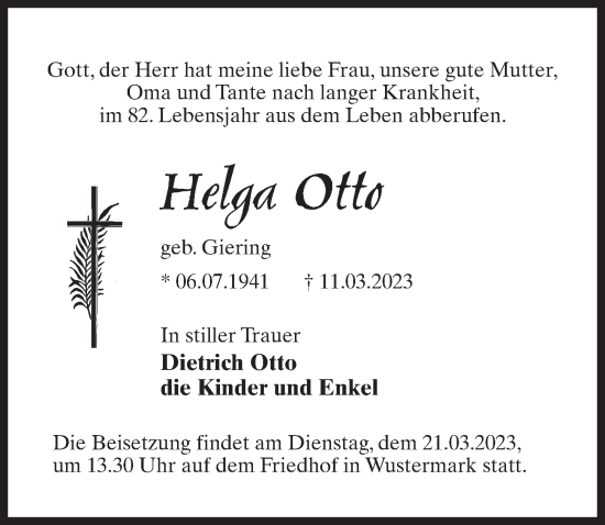 Traueranzeige von Helga Otte von Märkischen Allgemeine Zeitung