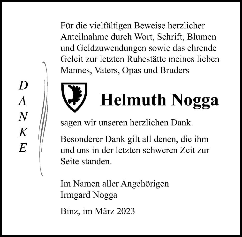  Traueranzeige für Helmuth Nogga vom 25.03.2023 aus Ostsee-Zeitung GmbH