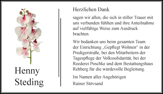 Traueranzeige von Henny Steding von Ostsee-Zeitung GmbH