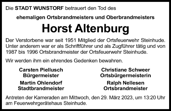 Traueranzeige von Horst Altenburg von Hannoversche Allgemeine Zeitung/Neue Presse