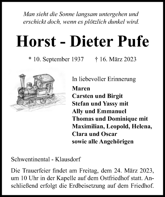 Traueranzeige von Horst-Dieter Pufe von Kieler Nachrichten