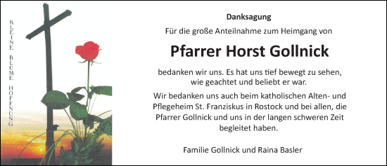 Traueranzeige von Horst Gollnick von Ostsee-Zeitung GmbH