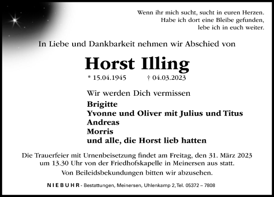 Traueranzeige von Horst Illing von Aller Zeitung