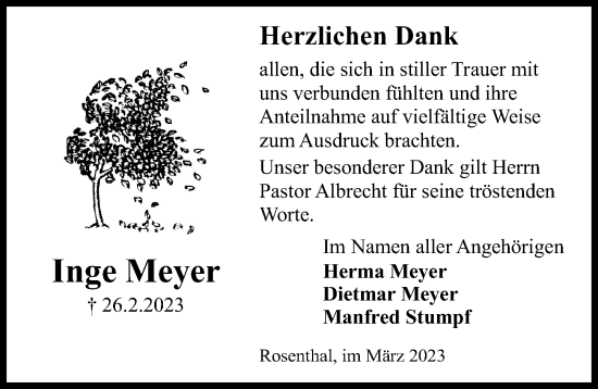 Traueranzeige von Inge Meyer von Peiner Allgemeine Zeitung