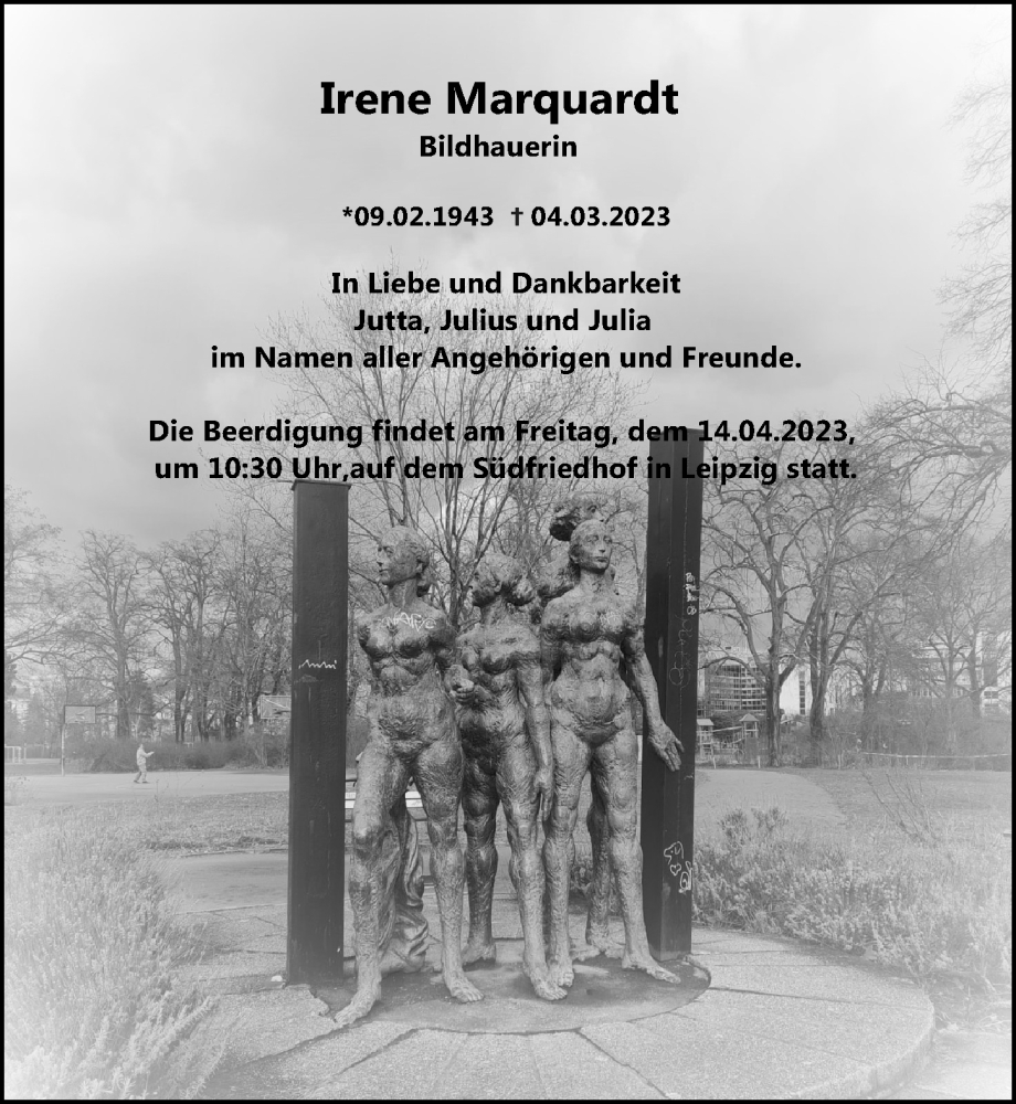  Traueranzeige für Irene Marquardt vom 25.03.2023 aus Leipziger Volkszeitung