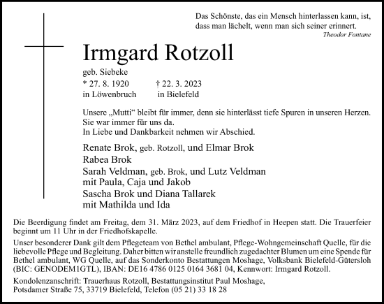 Traueranzeige von Irmgard Rotzoll von Märkischen Allgemeine Zeitung