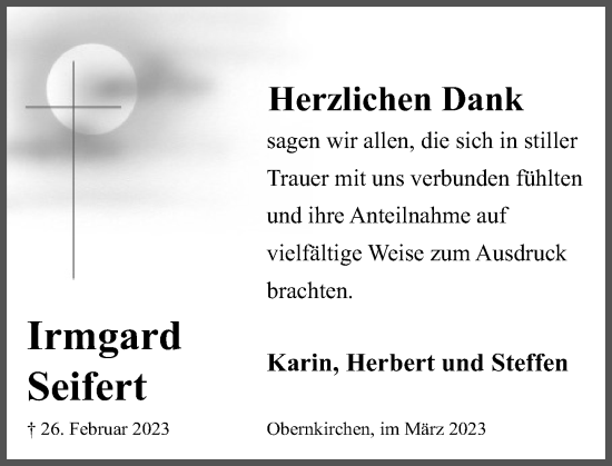 Traueranzeige von Irmgard Seifert von Schaumburger Nachrichten