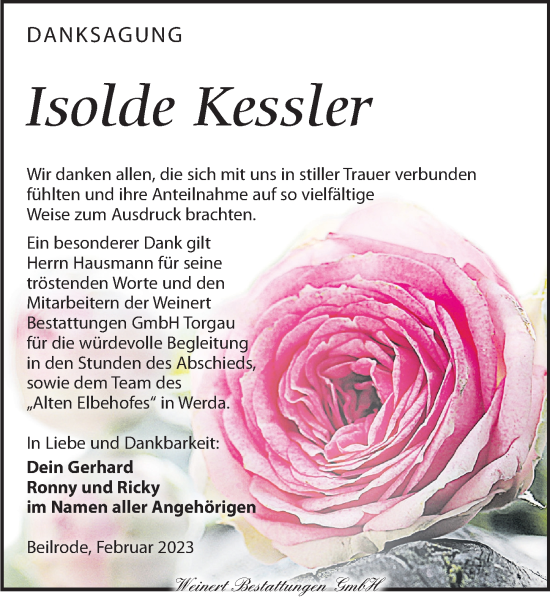 Traueranzeige von Isolde Kessler von Torgauer Zeitung