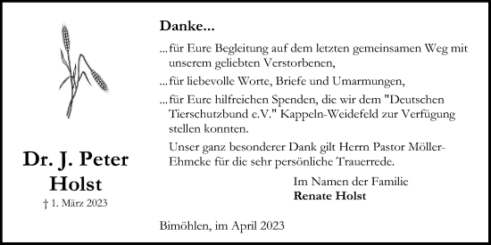 Traueranzeige von J.Peter Holst von Kieler Nachrichten