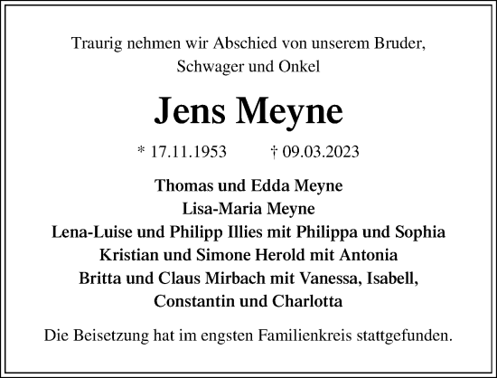 Traueranzeige von Jens Meyne von Lübecker Nachrichten