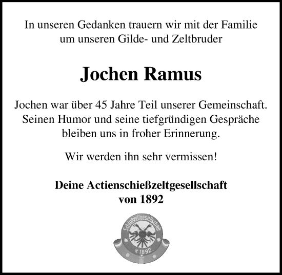 Traueranzeige von Jochen Ramus von Lübecker Nachrichten