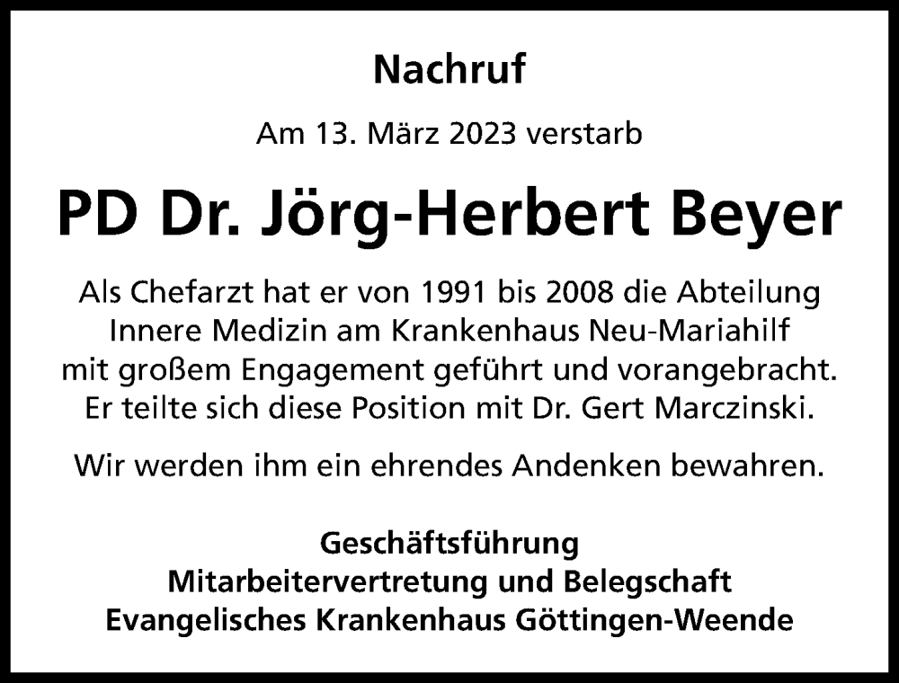  Traueranzeige für Jörg-Herbert Beyer vom 18.03.2023 aus Göttinger Tageblatt