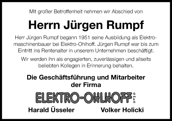 Traueranzeige von Jürgen Rumpf von Aller Zeitung