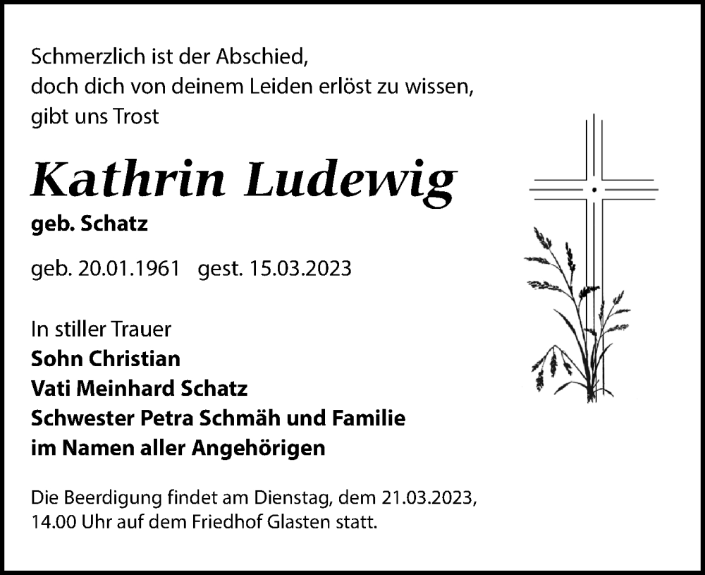  Traueranzeige für Kathrin Ludewig vom 18.03.2023 aus Leipziger Volkszeitung