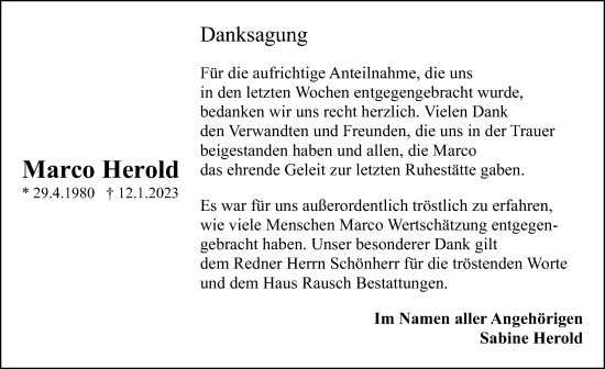 Traueranzeige von Marco Herold von Ostsee-Zeitung GmbH