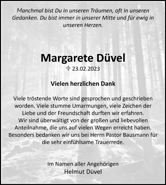 Traueranzeige von Margarete Düvel von Aller Zeitung