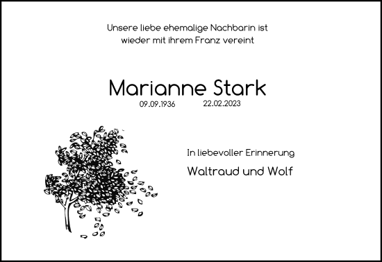 Traueranzeige von Marianne Stark von Kieler Nachrichten