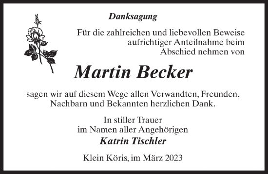 Traueranzeige von Martin Becker von Märkischen Allgemeine Zeitung