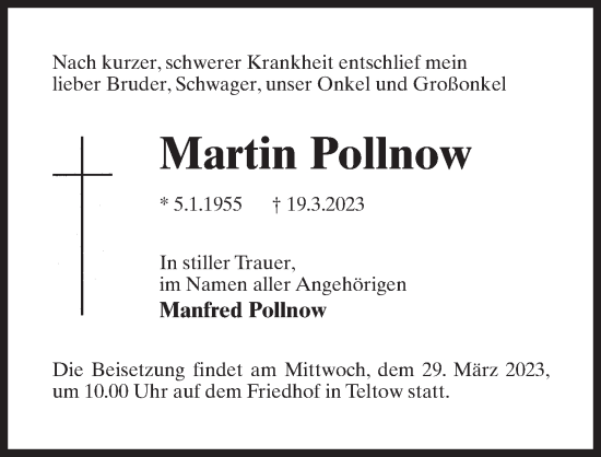Traueranzeige von Martin Pollnow von Märkischen Allgemeine Zeitung