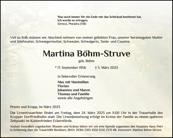 Traueranzeige von Martina Böhm-Struve von Kieler Nachrichten