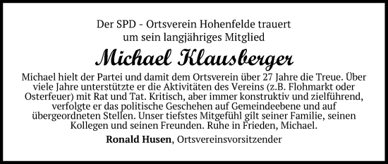 Traueranzeige von Michael Klausberger von Kieler Nachrichten