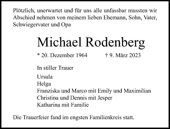 Traueranzeige von Michael Rodenberg von Lübecker Nachrichten