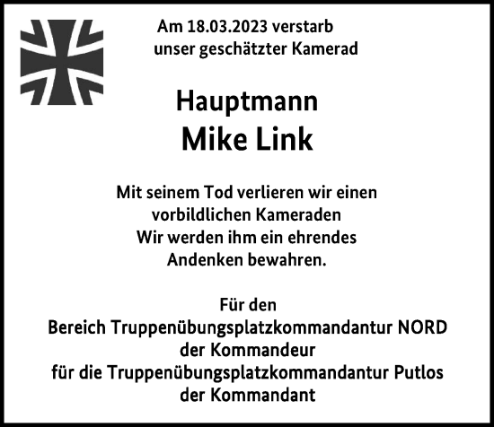 Traueranzeige von Mike Link von Kieler Nachrichten