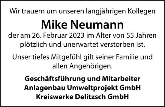Traueranzeige von Mike Neumann von Leipziger Volkszeitung
