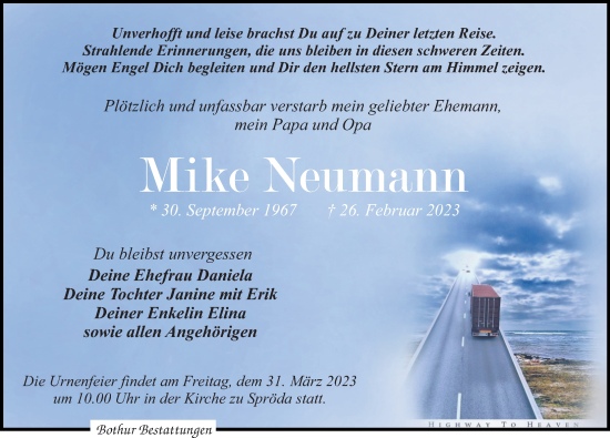 Traueranzeige von Mike Neumann von Leipziger Volkszeitung