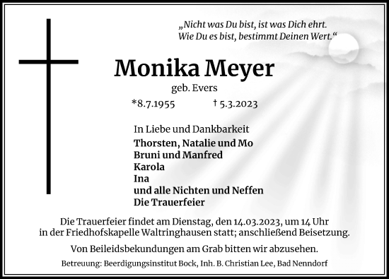 Traueranzeige von Monika Meyer von Hannoversche Allgemeine Zeitung/Neue Presse