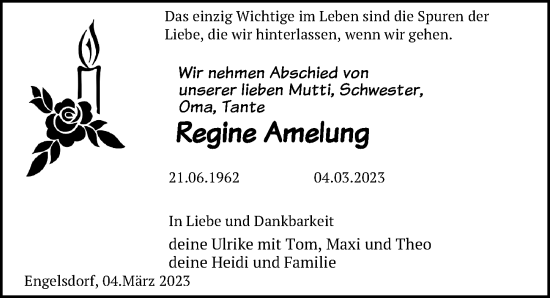 Traueranzeige von Regine Amelung von Leipziger Volkszeitung