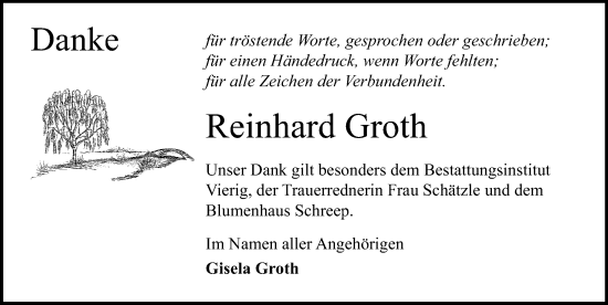 Traueranzeige von Reinhard Groth von Lübecker Nachrichten