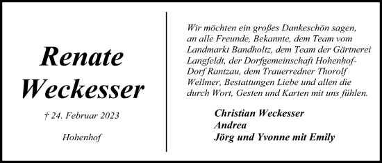 Traueranzeige von Renate Weckesser von Kieler Nachrichten