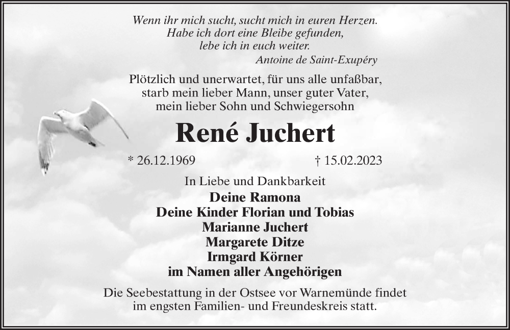  Traueranzeige für Rene Juchert vom 04.03.2023 aus Märkischen Allgemeine Zeitung