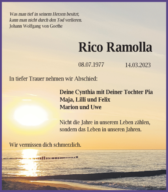 Traueranzeige von Rico Ramolla von Märkischen Allgemeine Zeitung