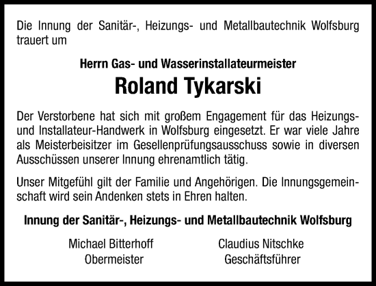 Traueranzeige von Roland Tykarski von Aller Zeitung
