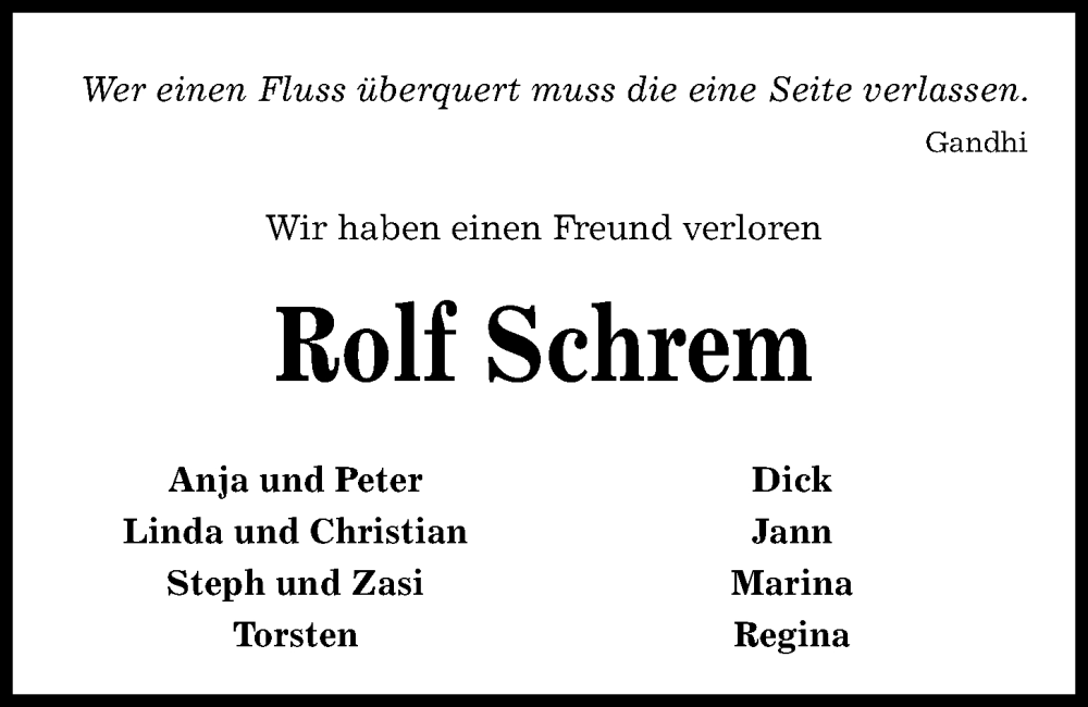  Traueranzeige für Rolf Schrem vom 18.03.2023 aus Kieler Nachrichten