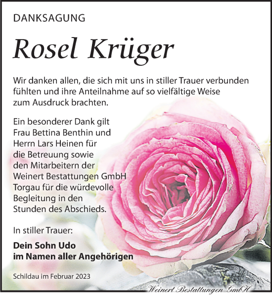 Traueranzeige von Rosel Krüger von Torgauer Zeitung