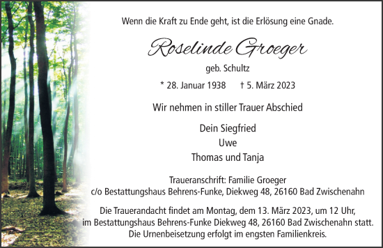 Traueranzeige von Roselinde Groeger von Hannoversche Allgemeine Zeitung/Neue Presse
