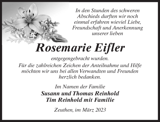 Traueranzeige von Rosemarie Eifler von Märkischen Allgemeine Zeitung